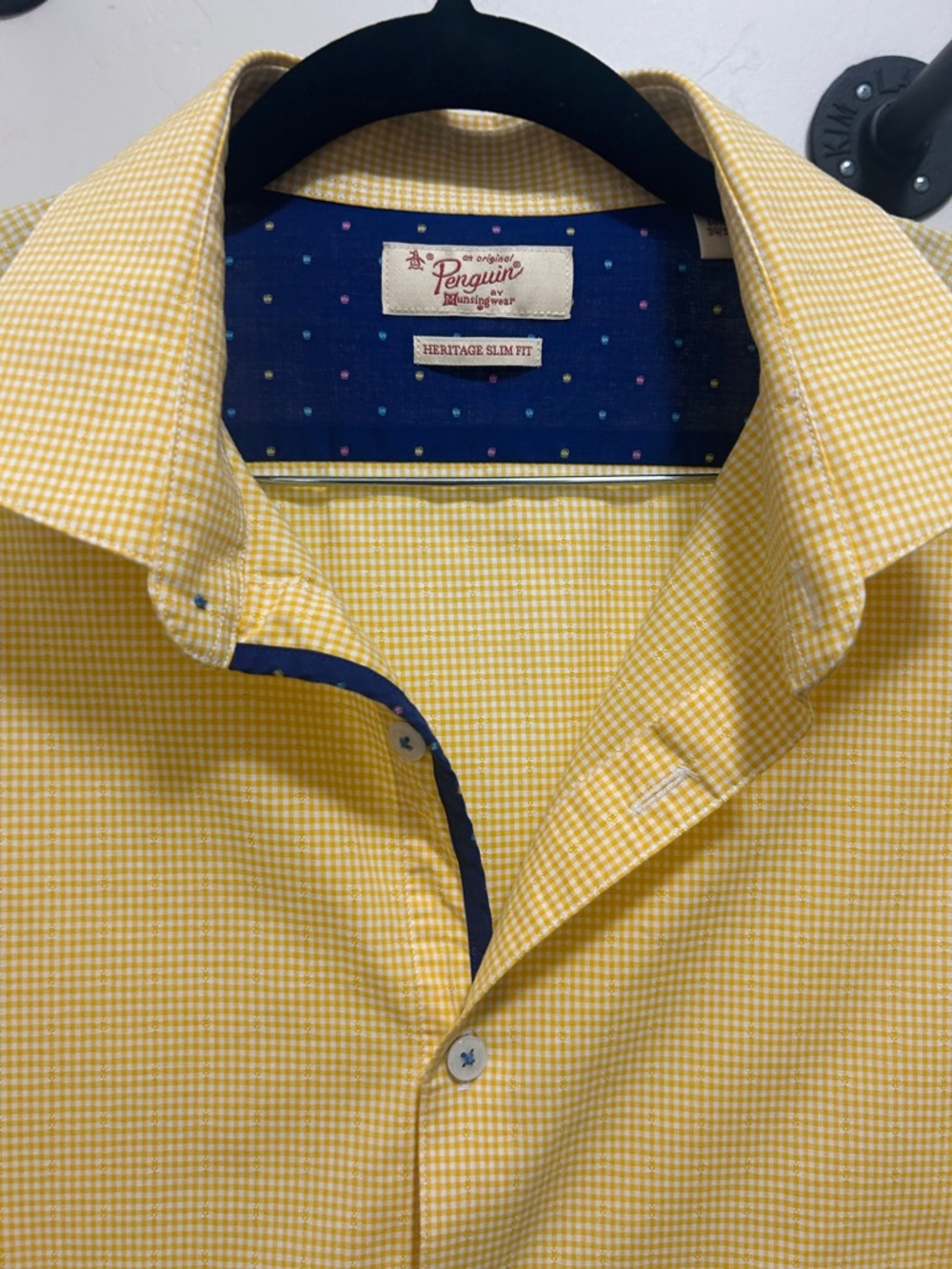 Original Penguin Yellow Gingham Slim Button-Down Shirt-copy